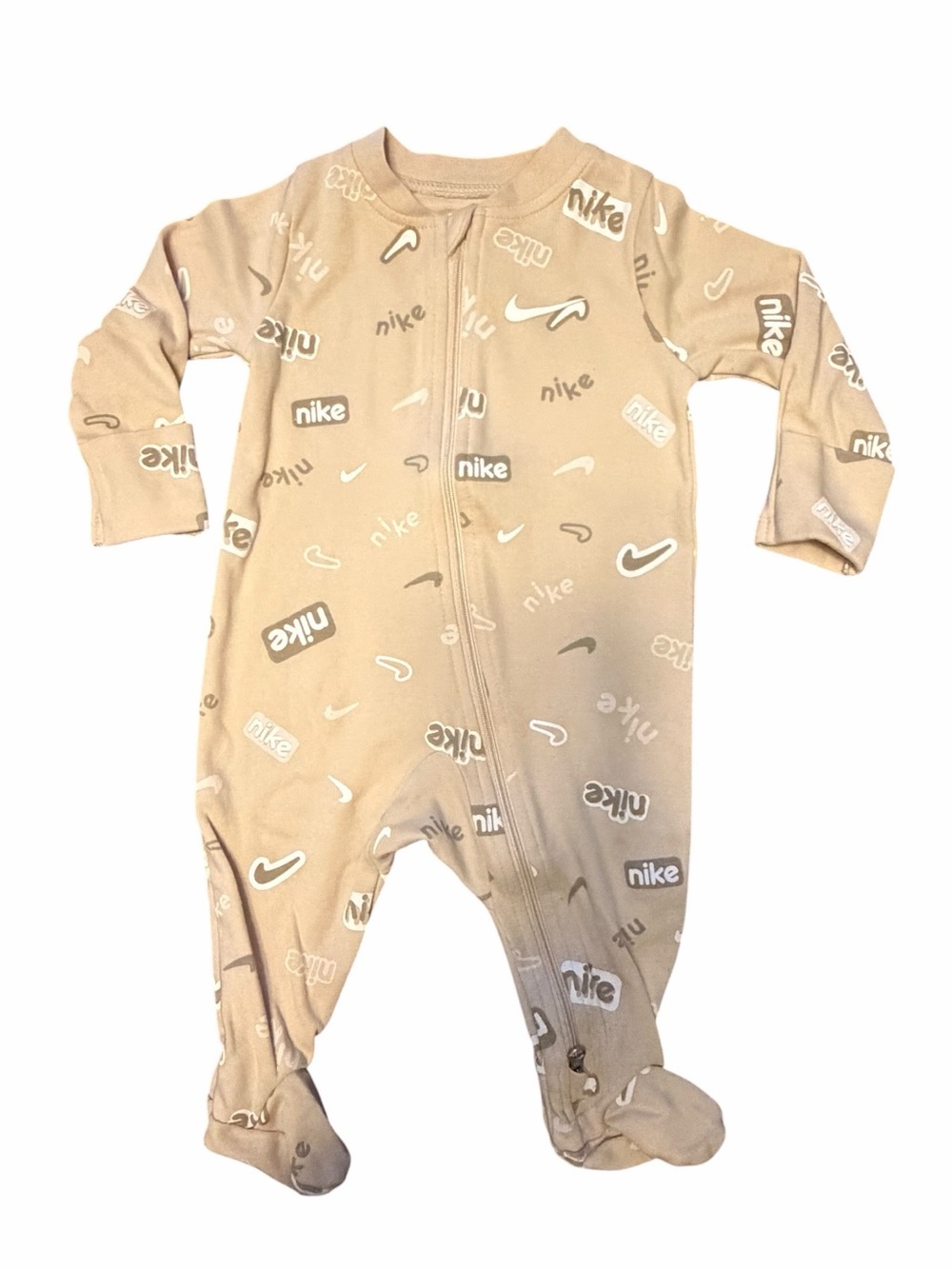 Nike Tan Logo-Print Footed One-Piece for Baby Boy or Girl